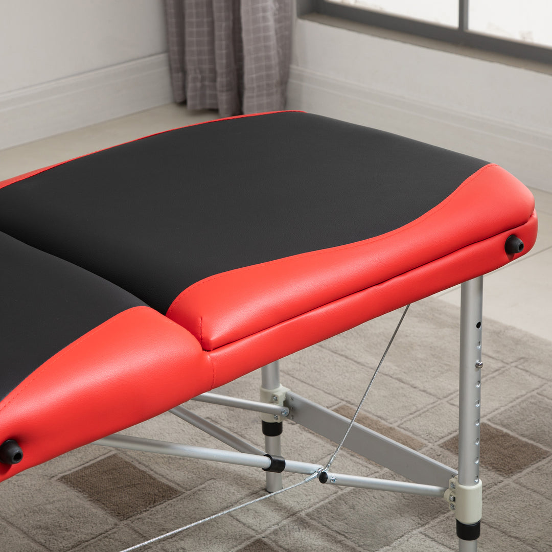 Massagebord, højdejusterbar, aluminium og skumplast sort+rød, 215 x 81 x 61-84 cm