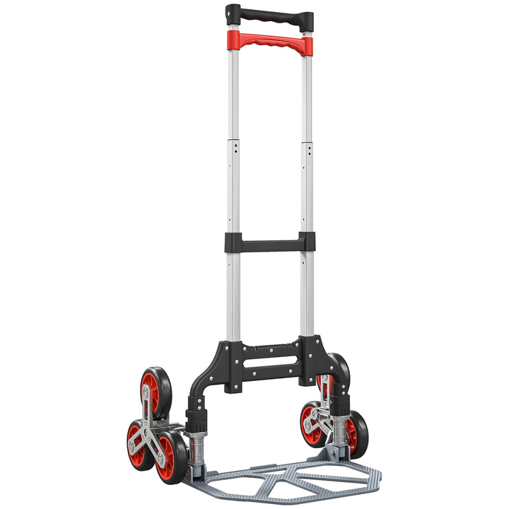 Sammenklappelig trappevogn, 6-hjulet system, lasteevne 70 kg, aluminium, rød