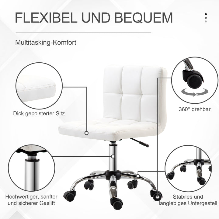 Kontorstol, drejestol, kunstlæder, stålstel, 5 hjul, polstret, hvid
