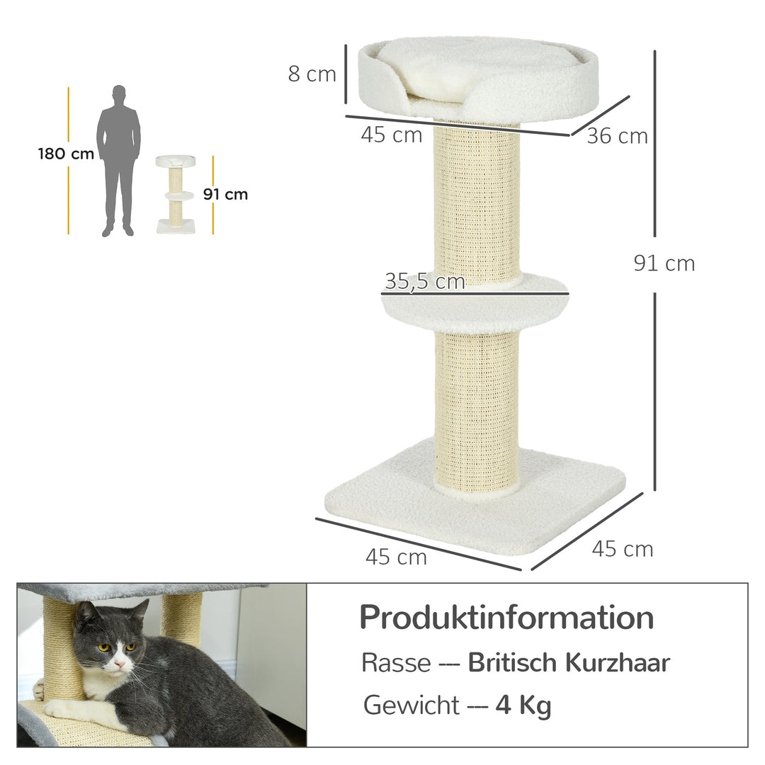 Kradsetræ 91 cm legetræ med katteseng, cremefarvet