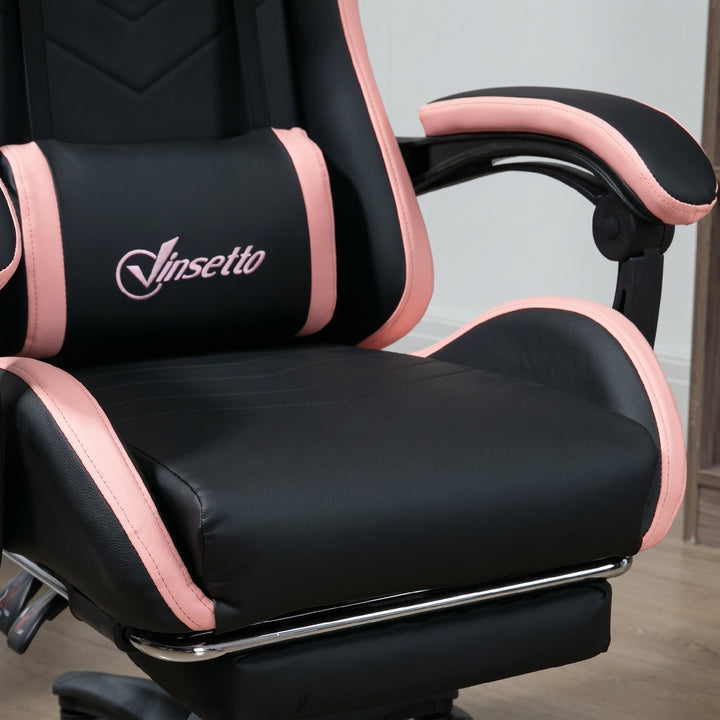 Kontorstol, gamingstol, 1 nakkestøtte, 1 lændestøtte, pink + sort