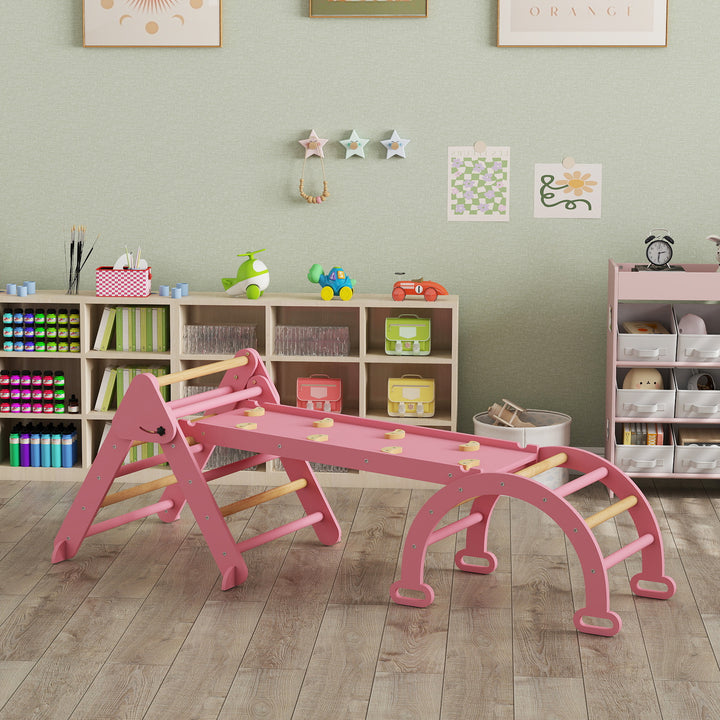 Indendørs klatrestativ, 7 i 1 foldbar klatretrekant med rutsjebane, klatrebue