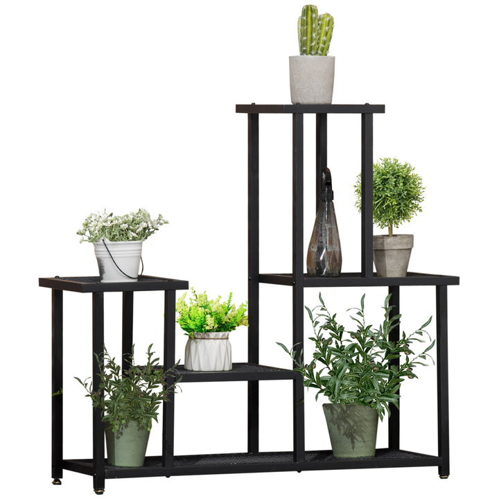 4-Hylde plantehylde vejrbestandig blomstertrappe 91 cm x 25 cm x 83 cm sort