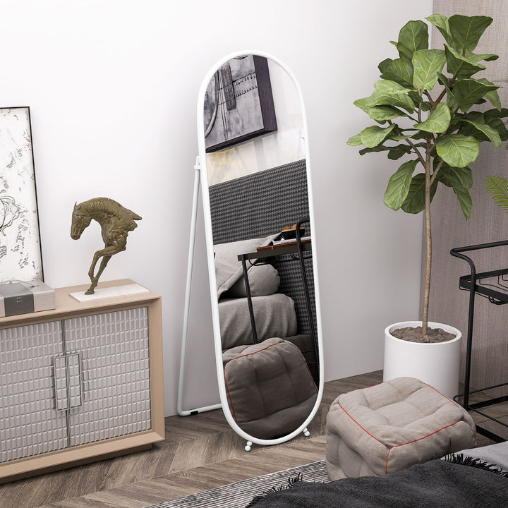 Helfigursspejl, oval form, fritstående, metalramme, 40x160cm, hvid