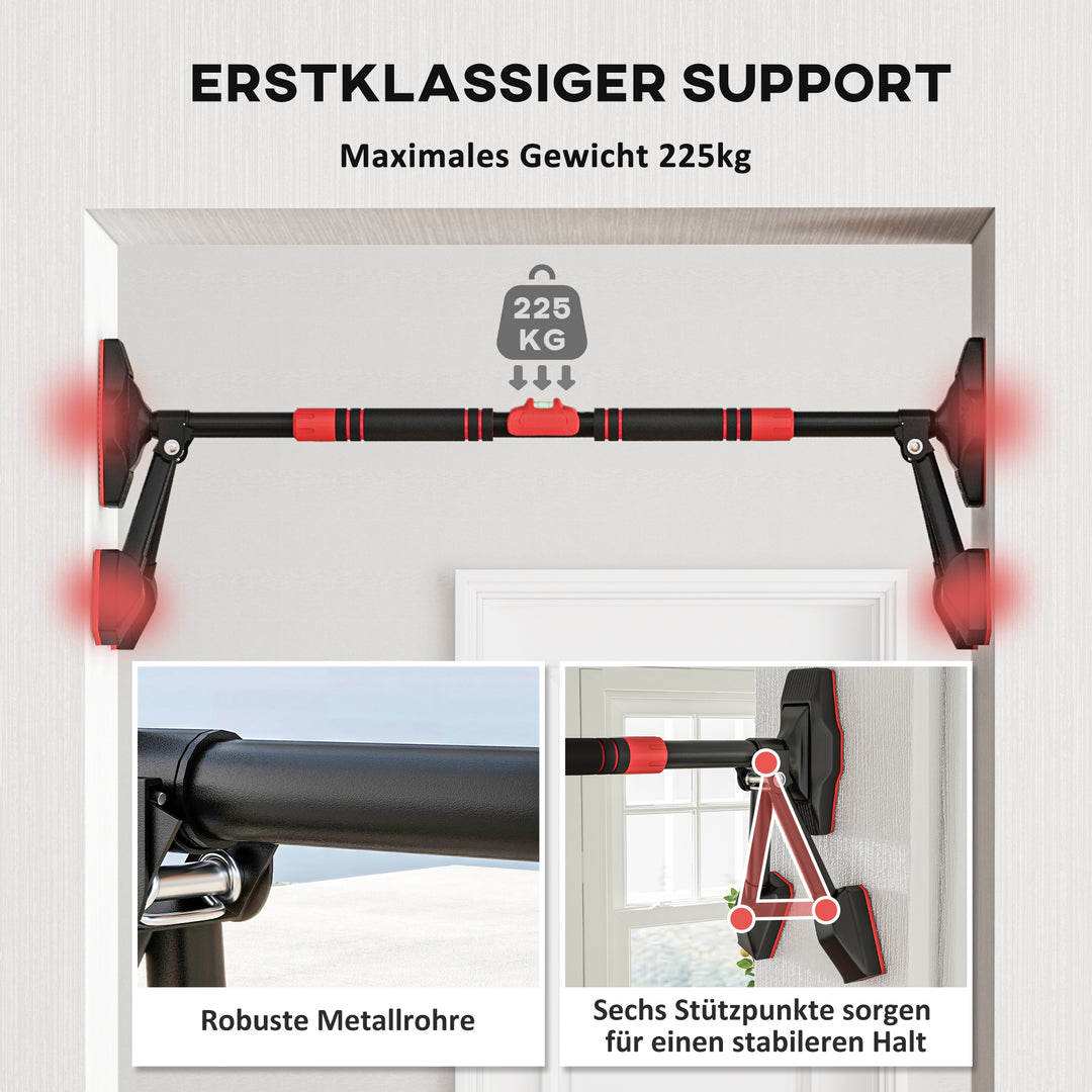 Pull-up bar, justerbar 81-107 cm, vaterpas, 6-punkts støtte, metal, sort/rød