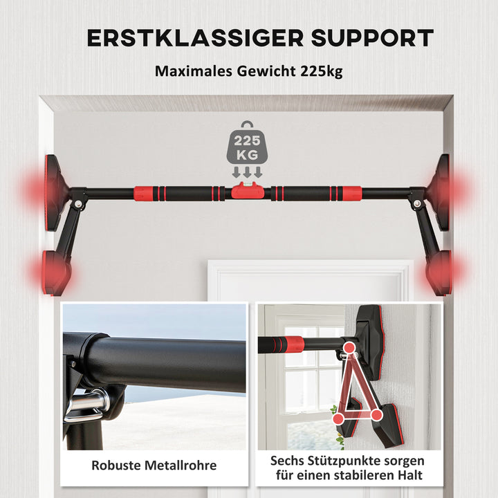 Pull-up bar, justerbar 81-107 cm, vaterpas, 6-punkts støtte, metal, sort/rød