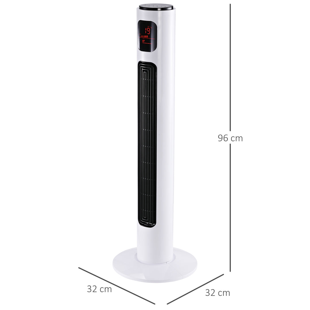 Tårnventilator med fjernbetjening, 96 cm søjleventilator, 45 W standerventilator med LED-display, 70° oscillation, 3 tilstande, timer, 3 hastigheder, hvid