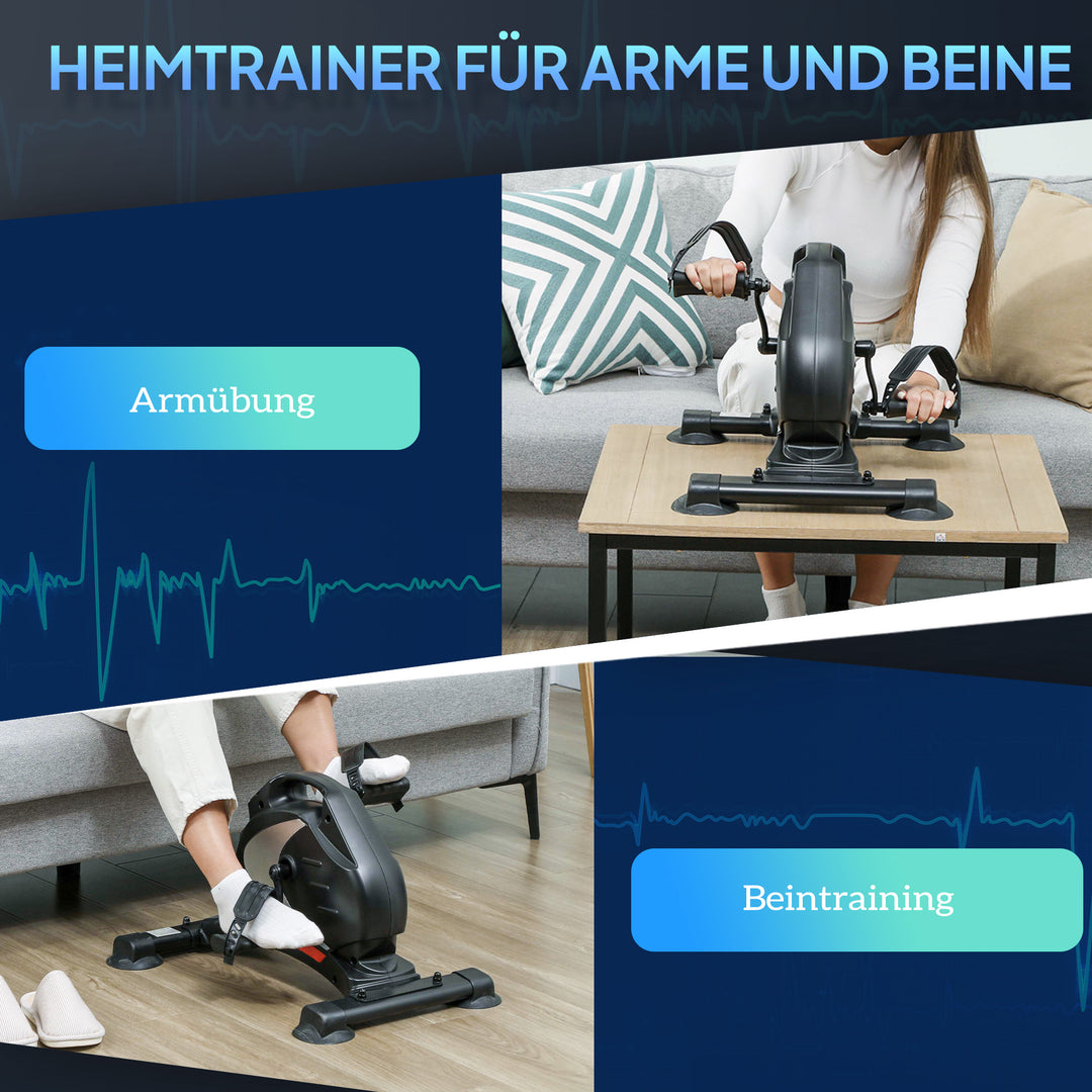 Mini motionscykel, fodpedaltræner, træningsredskab med 8 modstandsniveauer, lcd-skærm, metal, plastik, sort