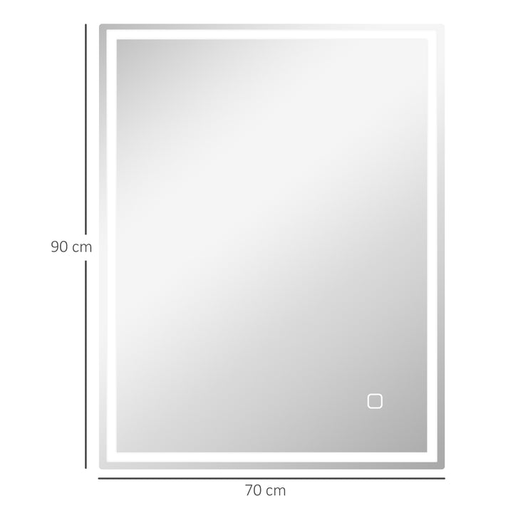Badeværelsesspejl med belysning 90x70 cm LED-spejl vægspejl med hukommelsesfunktion 3 lysfarver sølv
