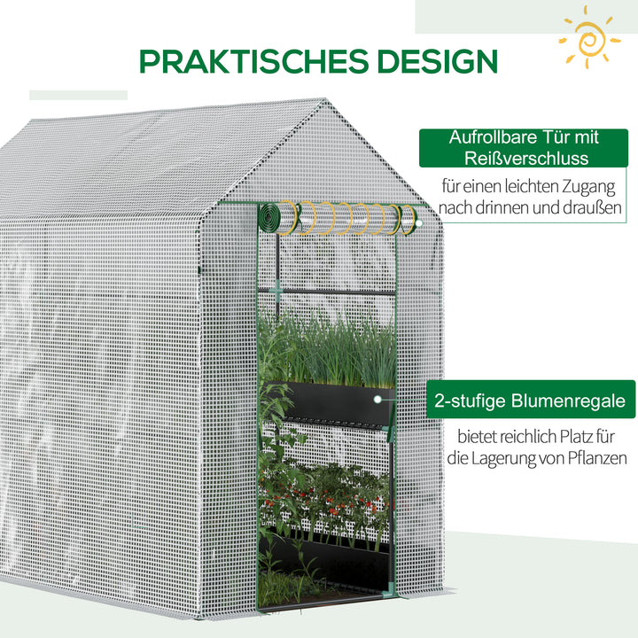 Walk-in polytunnel drivhus med 4 hylder, tomatdrivhus, drivhus, kold ramme med dør, grøn, stål, PE, 120 x 186 x 190 cm