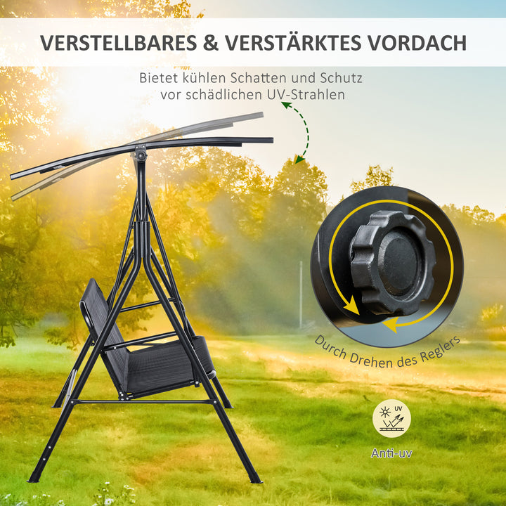 Hollywood gynge, 2-personers, justerbar solsejl, UV-bestandig, lasteevne op til 200 kg, sort