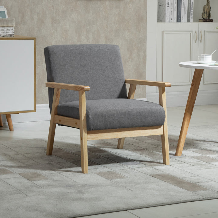 Skandinavisk accentstol, massivt træ, linnedlook, 64 cm x 70 cm x 72 cm, grå + natur