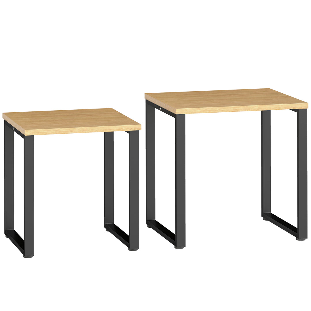 Sofabordsæt med 2, stuebord med metalstel til stuen, naturlig finish