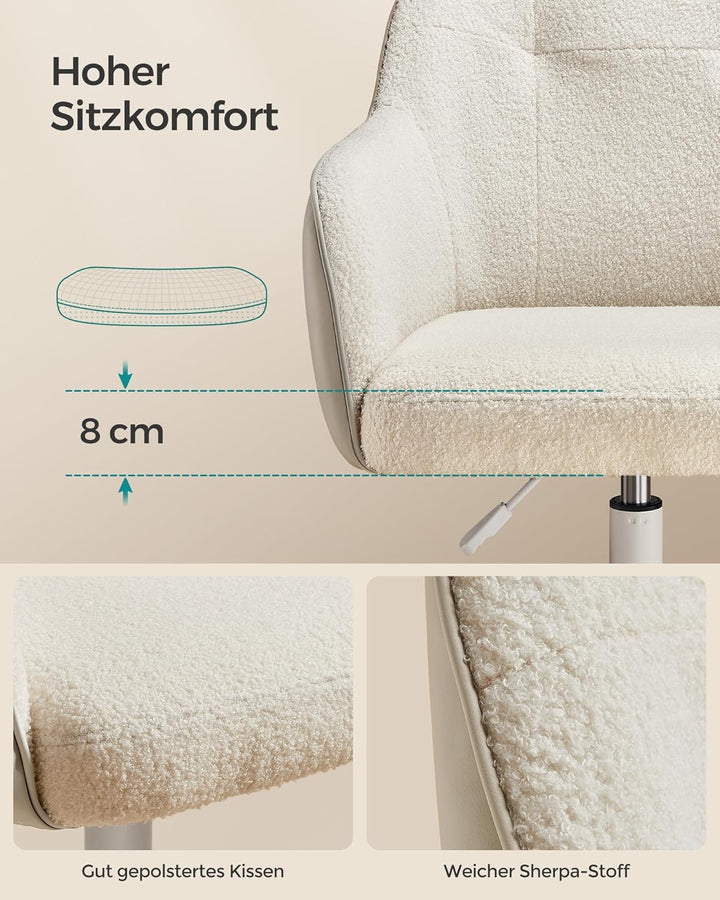 Kontorstol i cappuccino beige med justerbar højde, drejefunktion og bæreevne op til 110 kg, beige
