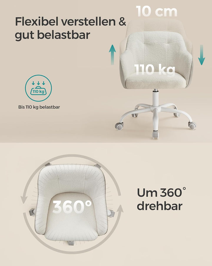 Kontorstol i cappuccino beige med justerbar højde, drejefunktion og bæreevne op til 110 kg, beige