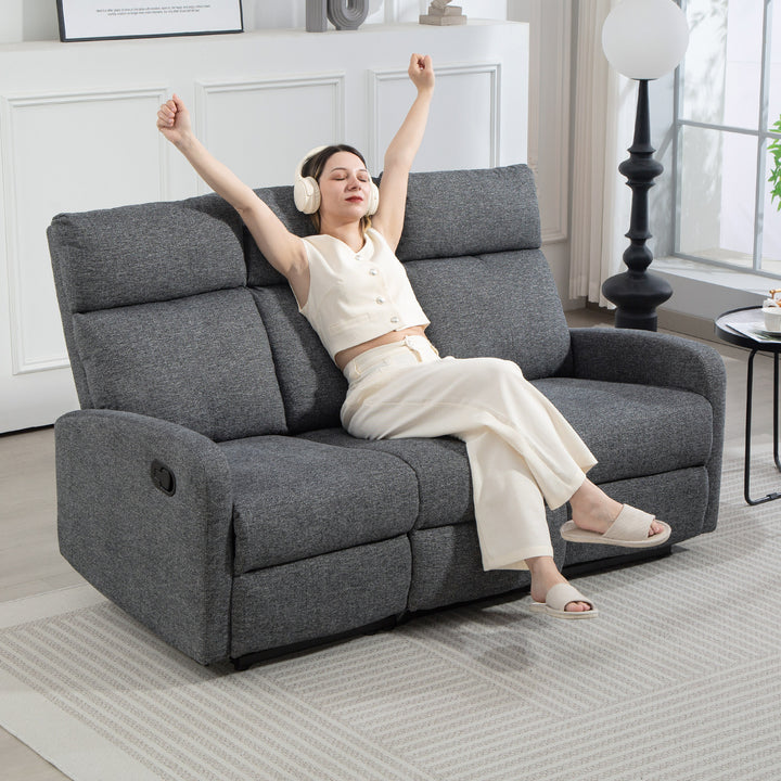 3-personers sofa, individuelt justerbare ryglæn, fodstøtte, stofbetræk, metal, grå