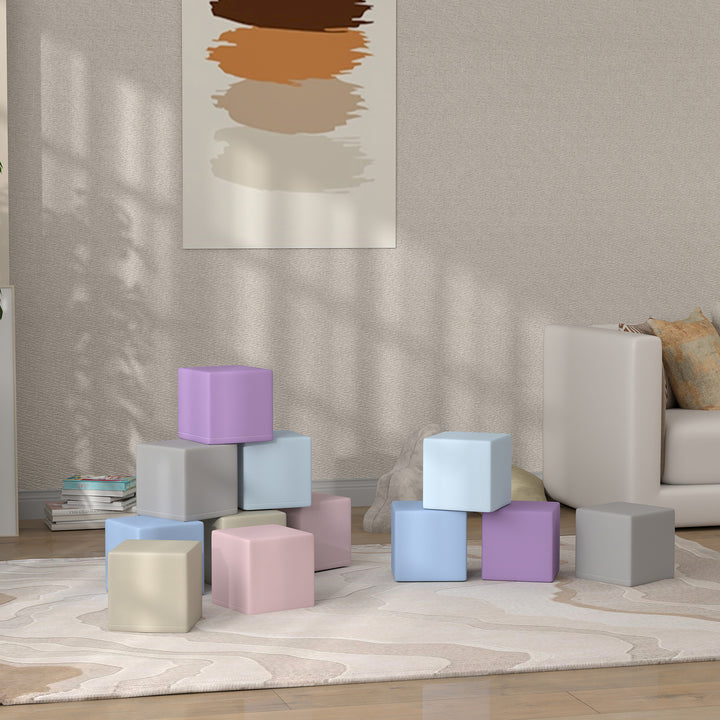 Bløde byggeklodser, 12 terninger à 20 x 20 x 20 cm, let at vedligeholde, børnesikre, til 1-3 år, kunstlæder