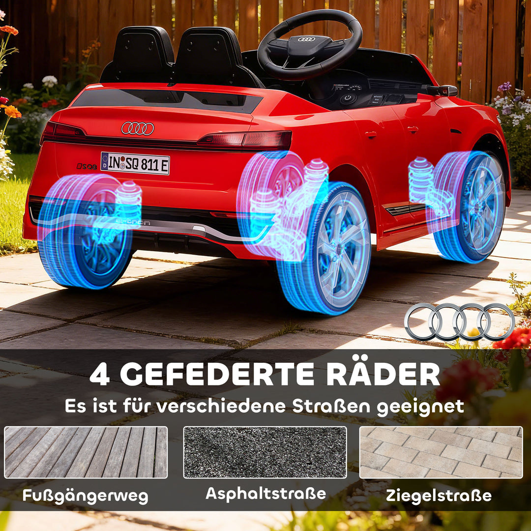 Elektrisk børnebil, 12V Audi Q8, 3-5 km/t, fjernbetjening, forlygter, musik, rød