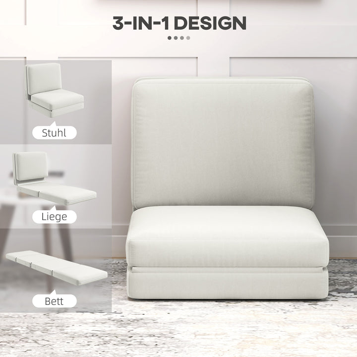 Sammenklappelig gulvstol med hynde, konvertibel polstret sofa, stue, gæsteværelse, kontor, 75 x 268 x 18 cm, cremehvid