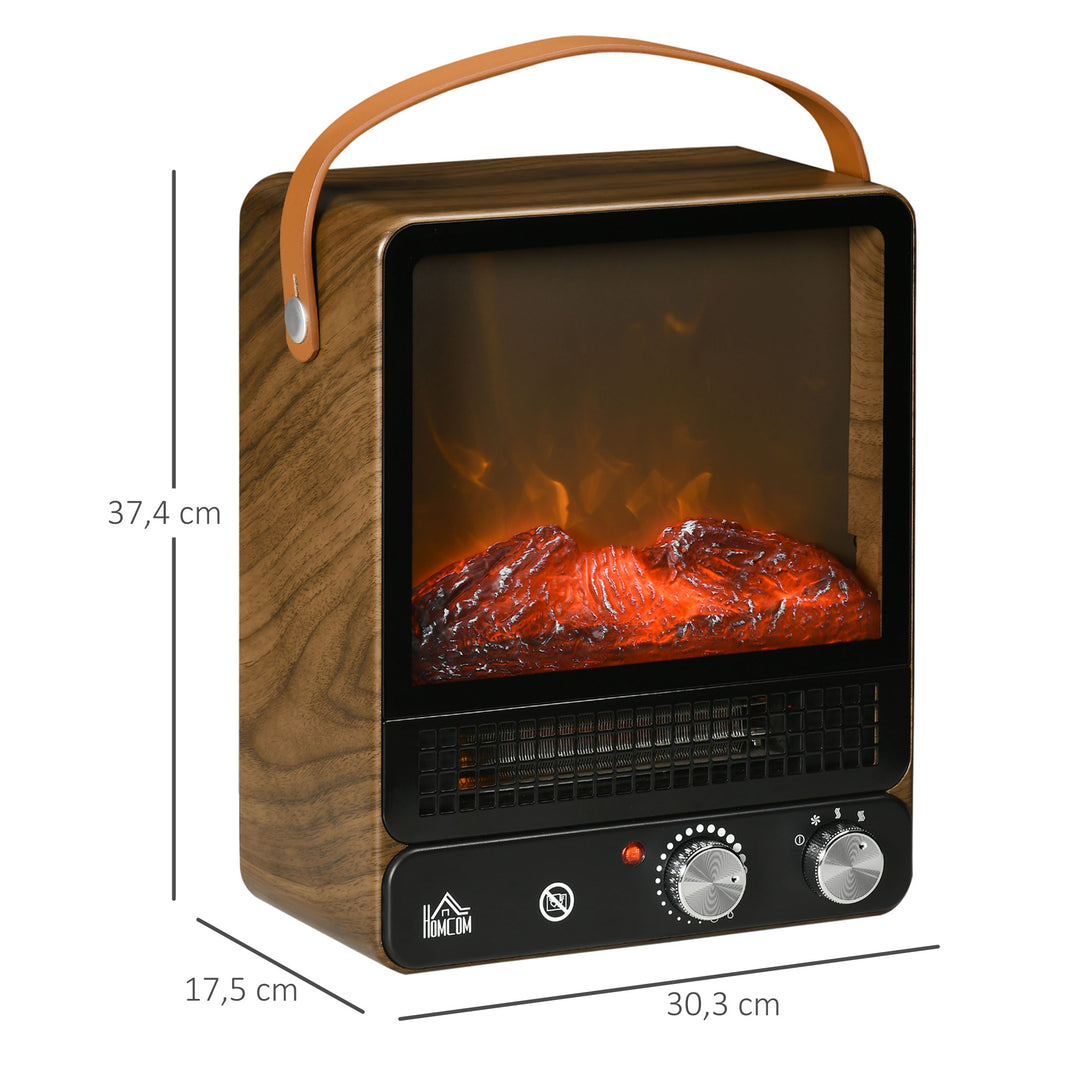 Elektrisk pejs, realistisk ild, 2 opvarmningstilstande op til 50°c, overophedningsbeskyttelse, valnøddefinish, 30,3 x 17,5 x 37,4 cm