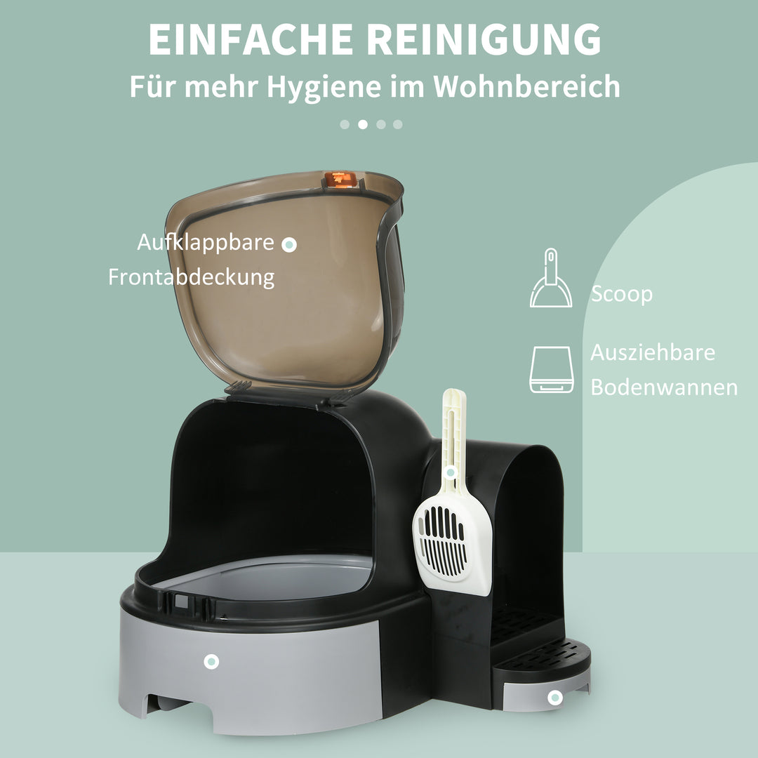 Kattebakke, 2 udtræksbakker, 1 ske, kattebakke, grå + sort