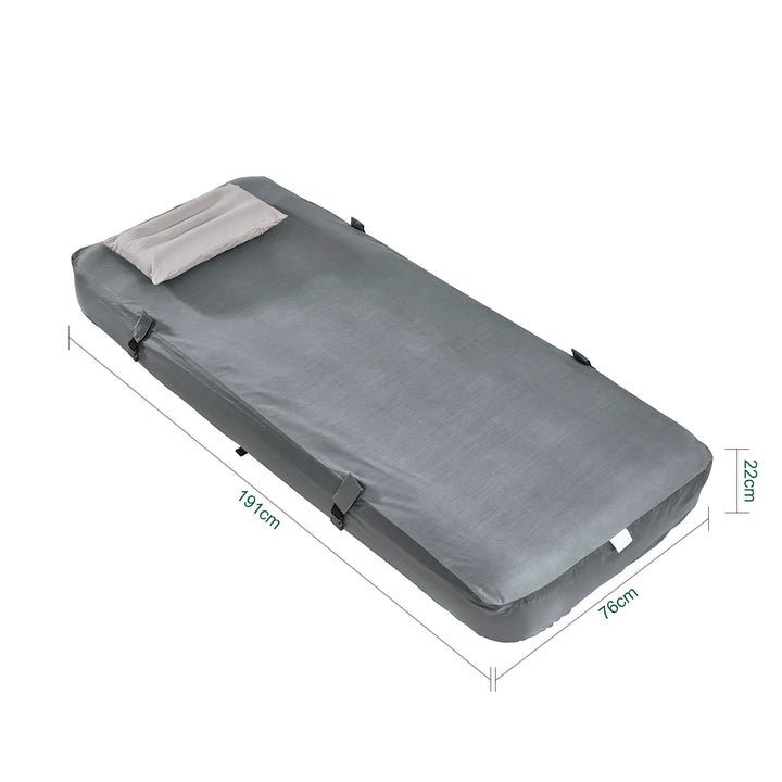 Enkelt luftmadras med pumpe, pude og lagen – 191 × 76 cm