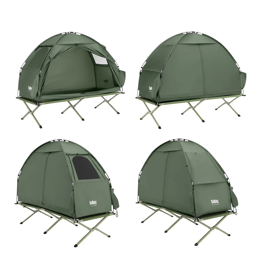 Enkeltmandstelt med luftmadras, grøn