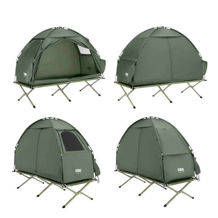 Enkeltmandstelt med luftmadras, grøn