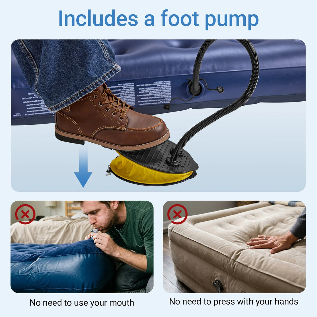 Dobbelt luftmadras med pumpe, lagner og puder – 191 × 137 cm