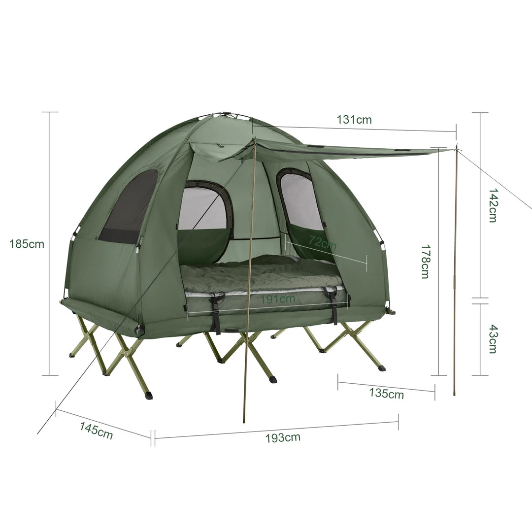 4-i-1 campingtelt til 2 personer i grøn (193 x 145 x 185 cm)