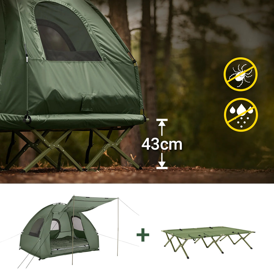 4-i-1 campingtelt til 2 personer i grøn (193 x 145 x 185 cm)