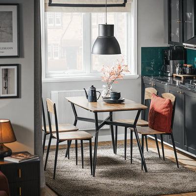 Spisebordssæt med bord og 4 stole i industrielt look, brun