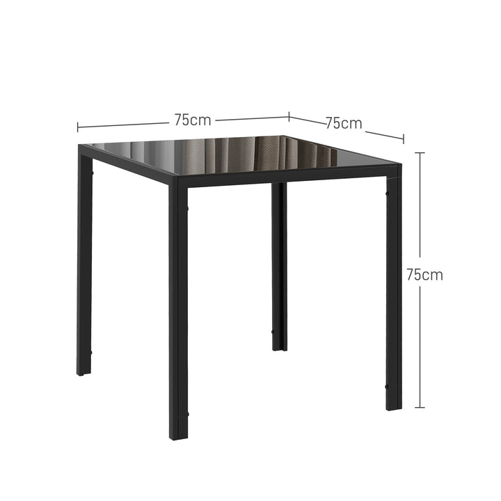 Firkantet spisebord til 4 personer, hærdet glasplade, til køkken og spisestue, 75 x 75 x 75 cm, sort