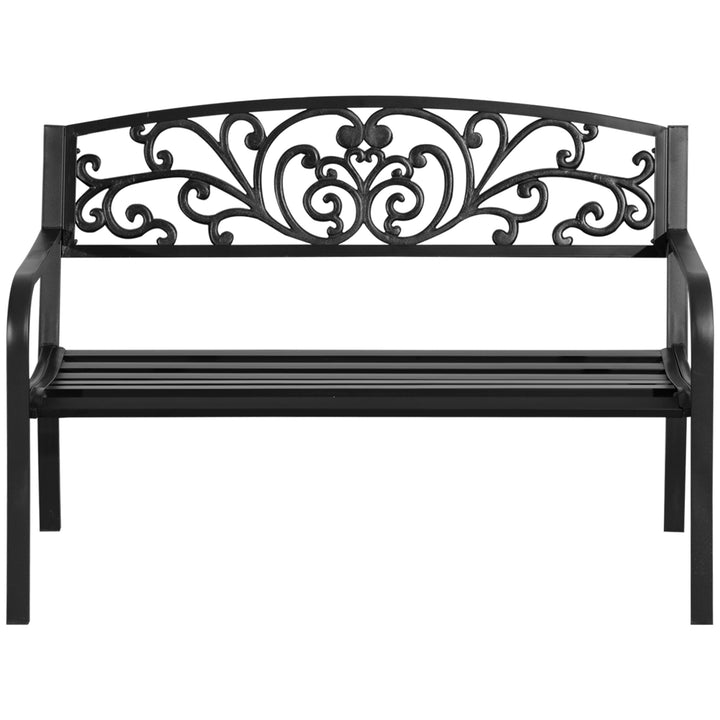 Metalhavebænk, blomsterdesign, 2-personers, 240 kg lasteevne, stål, 127L x 60B x 87H cm, sort