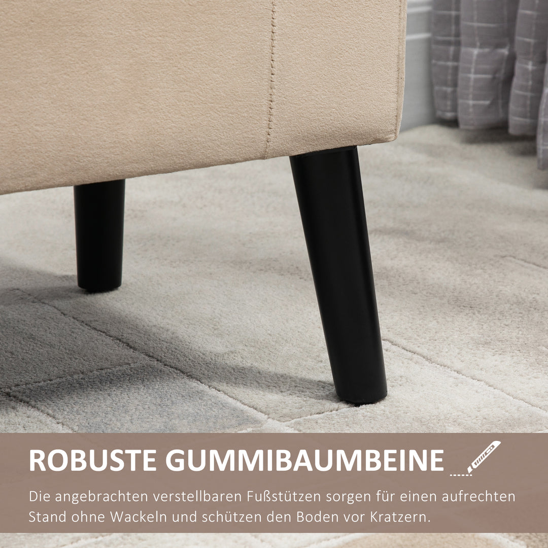Polstret bænk med opbevaringsplads, kommodebænk med armlæn, 46 cm sædehøjde, fløjl polyester, 111,5 x 41 x 65 cm, beige