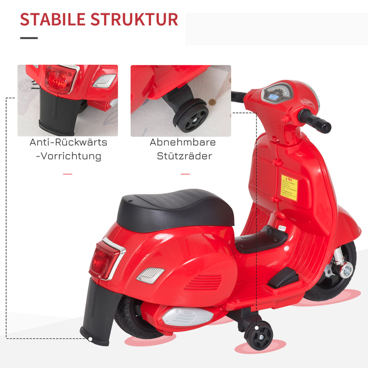Elektrisk børnemotorcykel vespa elmotorcykel med led-lys, lyd, børns elmotorcykel til børn fra 18-36 måneder rød