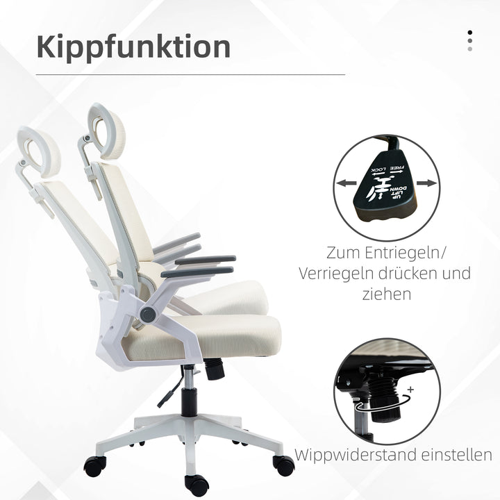 Kontorstol, skrivebordsstol, højdejusterbar, 1 nakkestøtte, 60 x 61 x 121,5 cm, beige