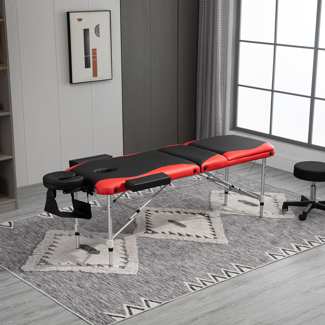 Massagebord, højdejusterbar, aluminium og skumplast sort+rød, 215 x 81 x 61-84 cm
