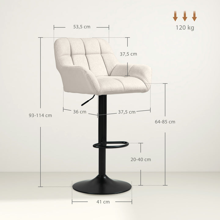 Barstolsæt med 2, retro design, højdejusterbar, kunstlæder, linnedlook, creme + sort