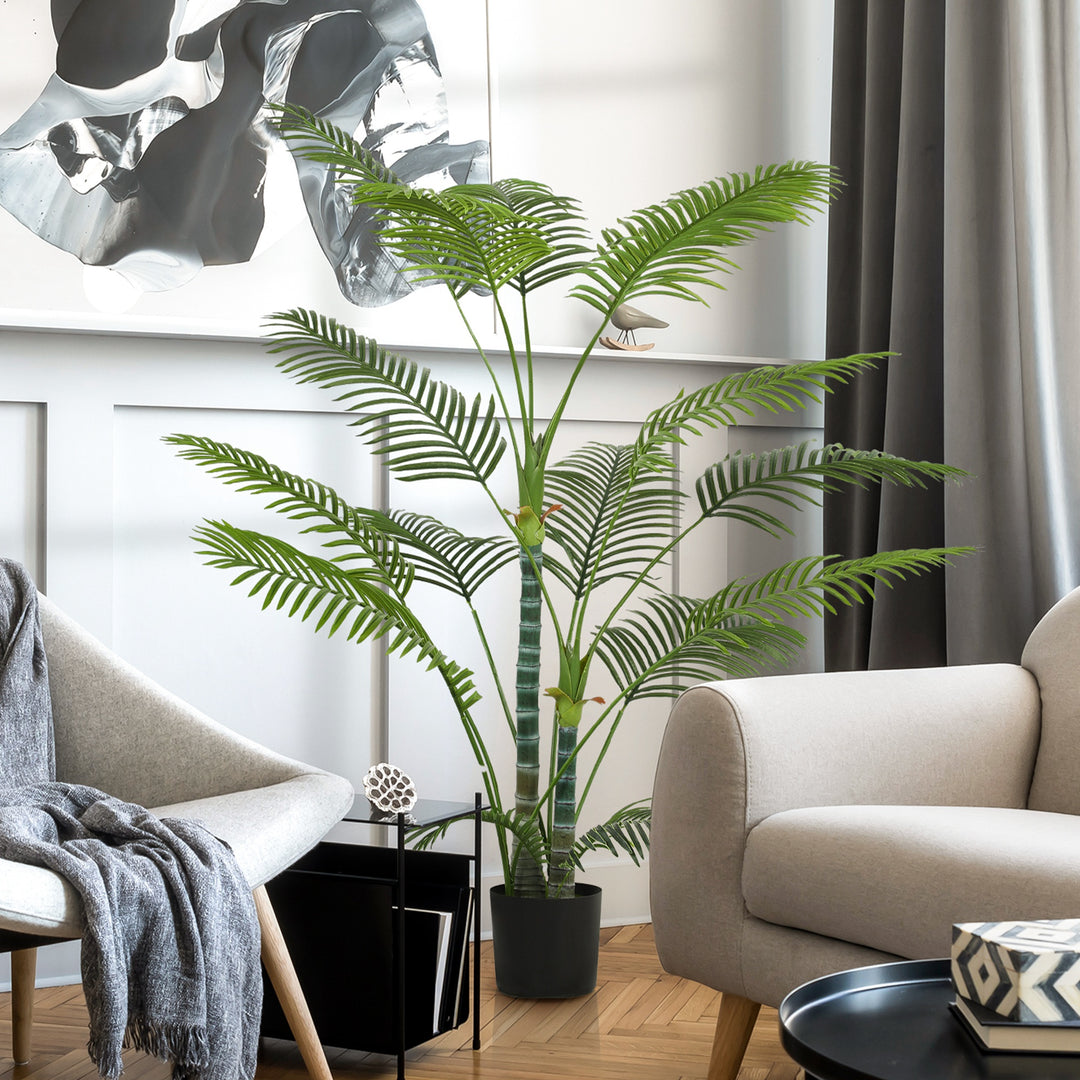 Kunstig palme med 16 plastblade, uv-resistent kunstig plante med plastpotte, til indendørs og udendørs brug, grøn