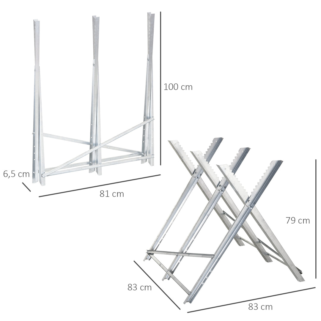 Motorsavstativ, foldbart savstativ til brænde, sølvmetal, 83 x 83 x 79 cm