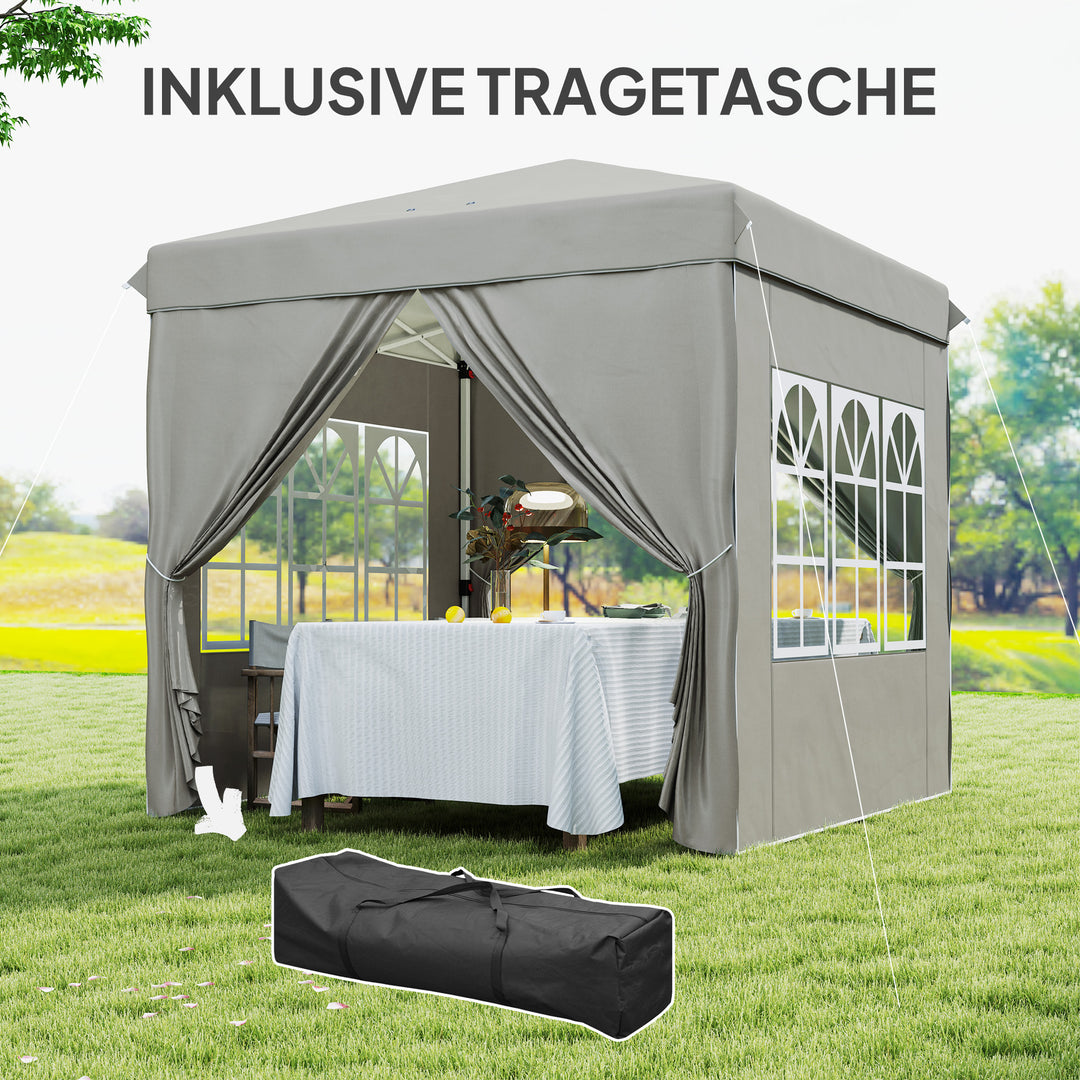 2,5 x 2,5 m pop-up pavillon med sidevægge og bæretaske, UPF50+ højdejusterbart havetelt, lysegrå