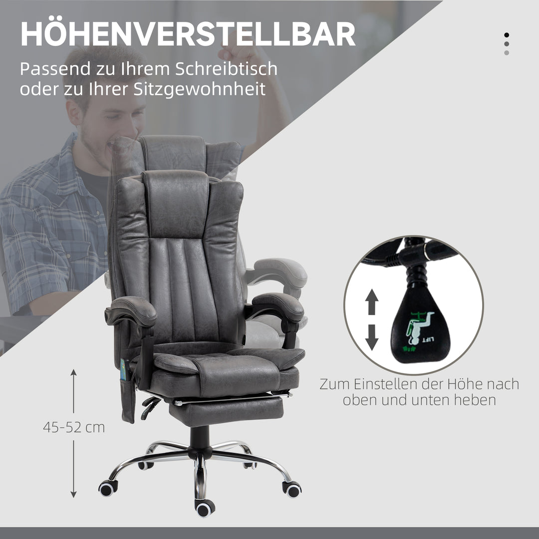 Executive-stol med massage- og varmefunktion, fodstøtte, justerbar, op til 120 kg, grå