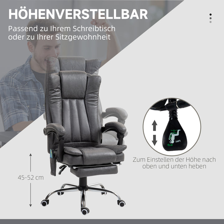 Executive-stol med massage- og varmefunktion, fodstøtte, justerbar, op til 120 kg, grå
