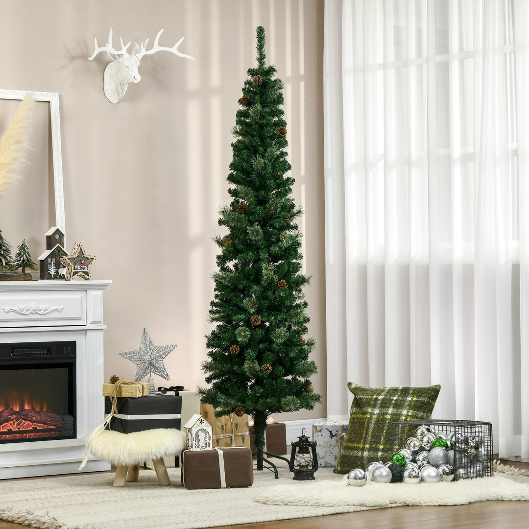 Kunstigt juletræ, slankt, kogledesign, flammehæmmende, 54 x 195 cm, grønt