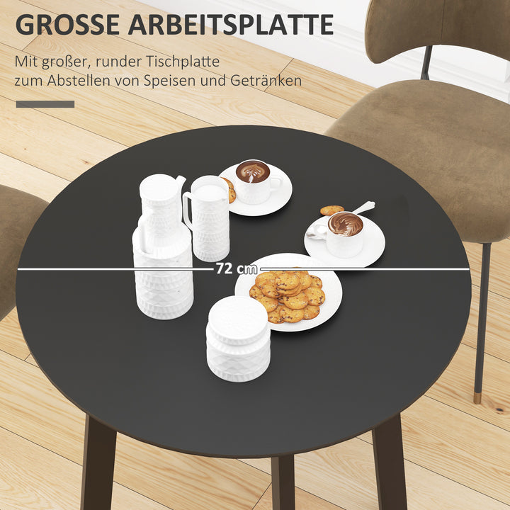 Spisebord til 2 personer, hvid bordplade, metalben med fodkapper, Ø72 x 75H cm, sort