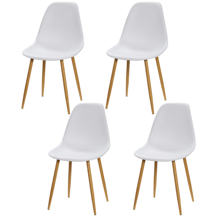 Spisestolesæt med 4, metalben i trælook, skridsikre fødder, op til 120 kg, hvid/trædekor