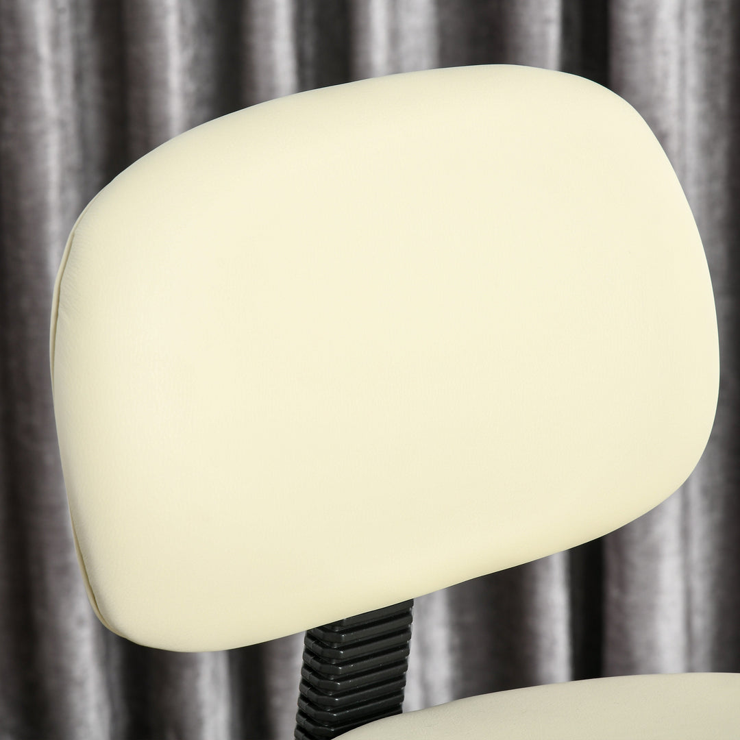 Barstol, højdejusterbar barstol med hjul lavet af kunstlæder arbejdsskammel kontorskammel 360° drejelig med ryglæn polstret beige 56 x 57 x 104-127 cm