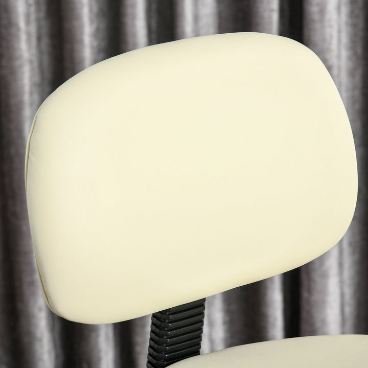 Barstol, højdejusterbar barstol med hjul lavet af kunstlæder arbejdsskammel kontorskammel 360° drejelig med ryglæn polstret beige 56 x 57 x 104-127 cm