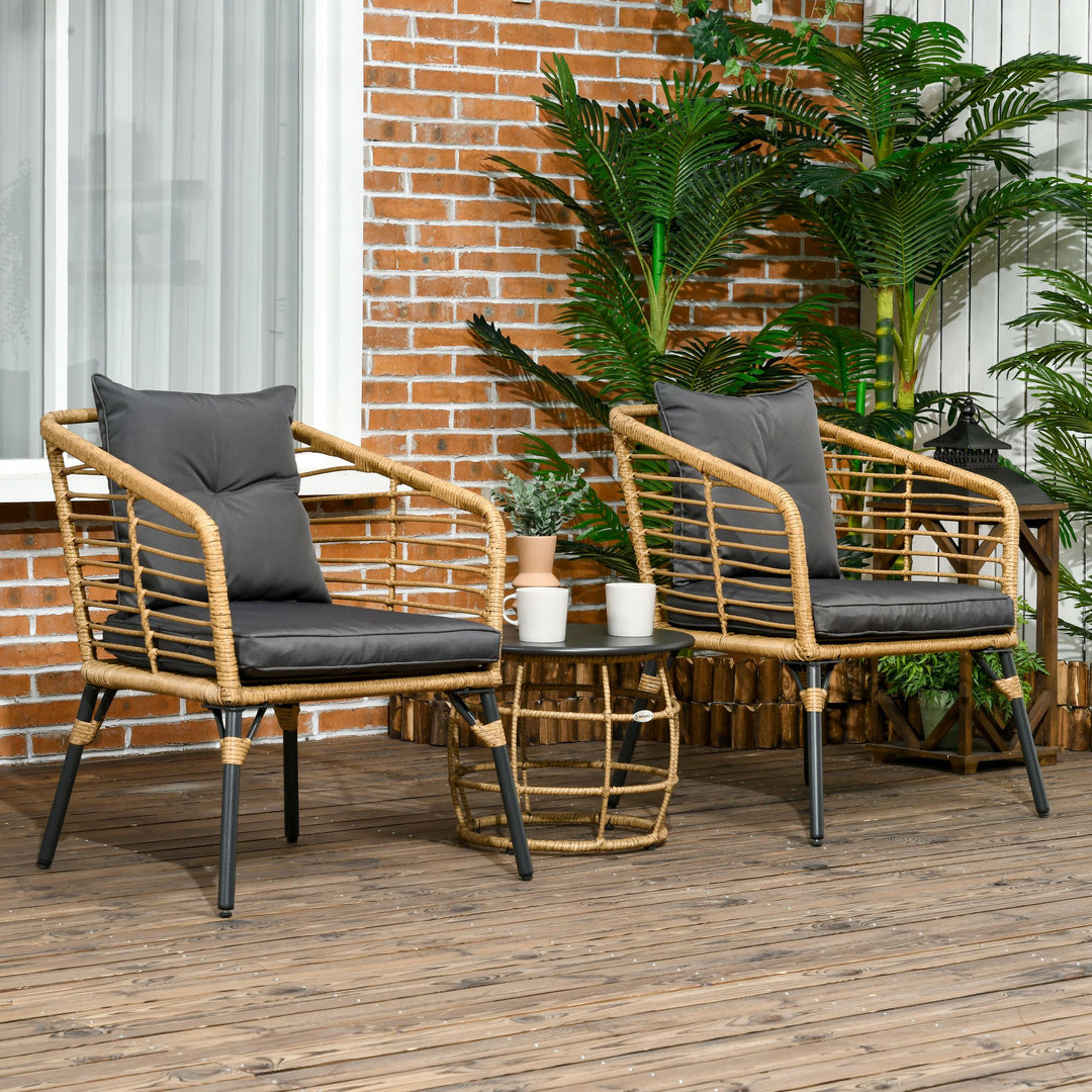 3-Delt vejrbestandigt bistrosæt med 1 sidebord og 2 stole, 62 cm x 65 cm x 78 cm, sand og mørkegrå
